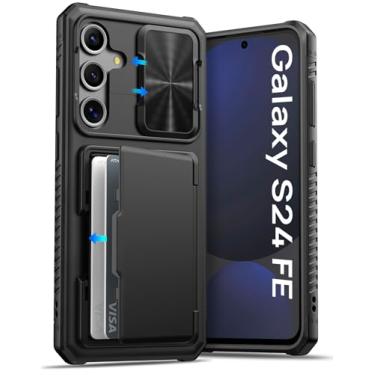 Imagem de ATATOO Capa para Samsung Galaxy S24 FE com suporte para cartão (loja de 4 a 5 cartões) [bloqueio RFID] e capa de câmera deslizante, proteção de nível militar, capa carteira de silicone resistente para