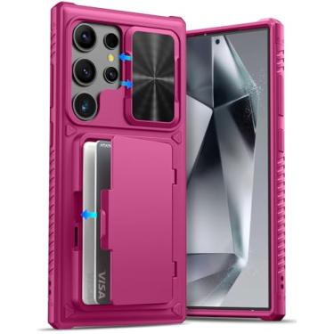 Imagem de ATATOO Capa para Samsung Galaxy S24 Ultra, suporte de cartão integrado (loja de 4 a 5 cartões) e capa de câmera deslizante, proteção de nível militar, capa carteira de silicone rígido para Galaxy S24