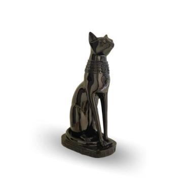 Imagem de Enfeite Decoração Gato Egípcio Estátua Preta Em Gesso Luxo - Várias Va