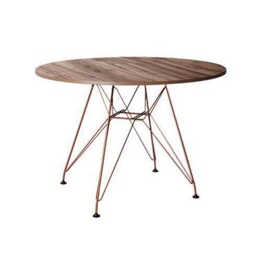 Imagem de Mesa Eiffel Redonda 110cm Tampo De Madeira Amendôa Com Base De Ferro C