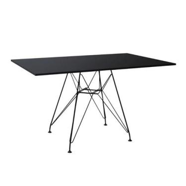 Imagem de Mesa Eiffel Retangular 120x75 Tampo De Madeira Preto Com Base De Ferro