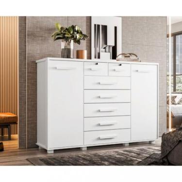 Imagem de Cômoda 2 Portas 7 Gavetas Fontana Albatroz, Branco Fosco Liso