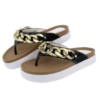 Imagem de Sandalia Rasteira Papete Feminina Solado Tratorado Detalhe Corrente El