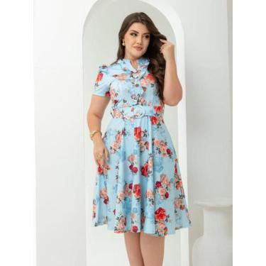 Imagem de Vestido Midi Soltinho Floral Elegante Gode com Cinto - Fashion, Azul c