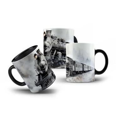 Imagem de Caneca Porcelana Locomotiva Vintage Paisagem Trem de Ferro - LaVince