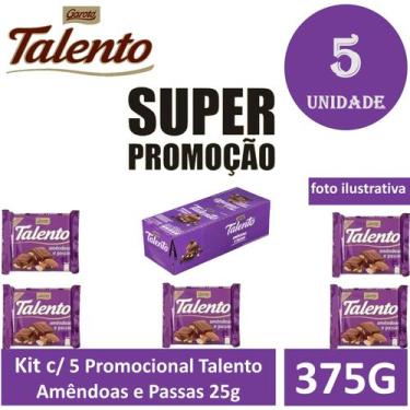 Imagem de Kit c/5 Promocional Talento Amêndoas e Passas 25g - Garoto