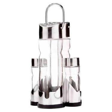 Imagem de Kit 2 Galheteiros de Mesa 4 Peças de Vidro com Suporte Inox - TopMix