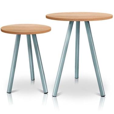 Imagem de Mesa de Canto Lateral Atlanta Tripé Redonda Tampo em MDF Prata e Jade 