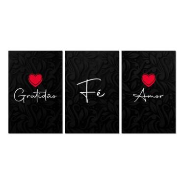 Imagem de Kit 3 Placas Decorativas Frase Gratidão Fé Amor 20x30 cm Mdf - Art Pri