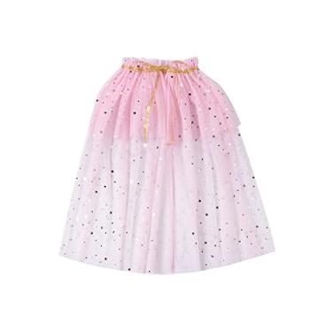 Imagem de Twopumpkin Fantasia infantil infantil de Halloween para meninas, fantasia de bruxa brilhante, capa brilhante com glitter, roupa de festa de princesa (rosa claro, 3-5 anos)