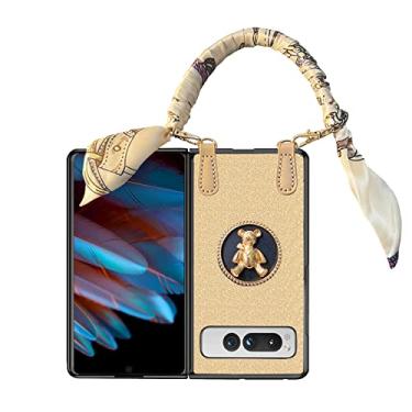 Imagem de UMESEIL Capa projetada para Google Pixel Fold, linda capa de couro PU com correntes para mulheres, capa luxuosa com absorção de choque para Google Pixel Fold Gold