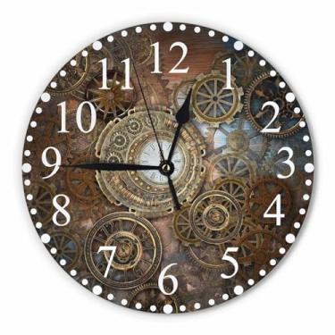 Imagem de KEEPSUPER Relógio de parede Steampunk enferrujado de 25,5 cm a bateria e diferentes tipos de engrenagens, relógio silencioso sem tique-taque, relógios modernos decorativos para casa, cozinha, sala de