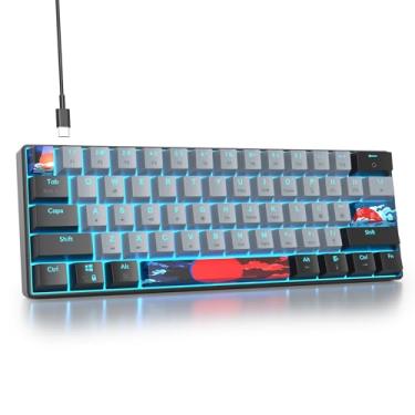 Imagem de Mosptnspg Teclado mecânico Protable 60% para jogos, mini teclado RGB retroiluminado 61 teclas com fio e interruptor vermelho para Mac/Win (interruptor cinza/vermelho)