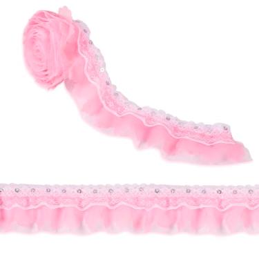 Imagem de Elecrelive Fita de renda de malha de 2 camadas de 2 metros com 50 mm de largura, acabamento em renda plissada, reunida com babados, bordas para casa, faça você mesmo, artesanato, fantasia, fronha,