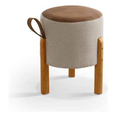 Imagem de Puff Redondo Decorativo Para Sala E Quarto Multiuso Pés Em Madeira - J