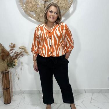 Imagem de Calça Pantacourt Liso Feminina Plus Size - Mclube, Preto, G2