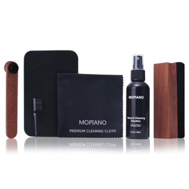 Imagem de Mopiano Kit de limpeza de discos de vinil | Kit completo de limpeza de discos de vinil 6 em 1 para álbuns|Inclui escova de disco de vinil de veludo macio, líquido de limpeza LP, escova Stylus, escova