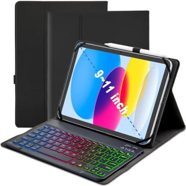 Imagem de XCHYTECHER Capa universal com teclado para tablet de 24.6 cm, 25.7 cm, 25.9 cm, 26.7 cm, 27.7 cm, 11 polegadas, tablets Samsung Fire Pixel, Android de 10,1 polegadas, teclado removível retroiluminado