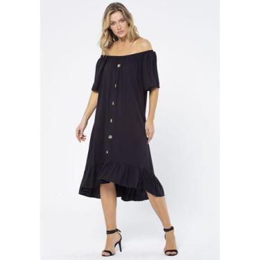 Imagem de Vestido Curto Viscose Mullet com Botão Ombro a Ombro Amplo Preto - Ama