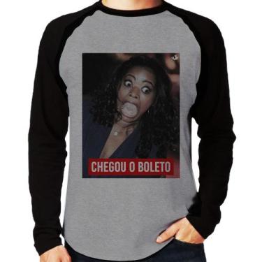 Imagem de Camiseta Raglan Chegou o boleto Manga Longa - Foca na Moda, Cinza, Pre