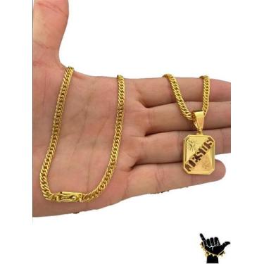 Imagem de Corrente Grumet 5mm + Pingente Jesus - Banhado a Ouro 18k - ToJoia18k