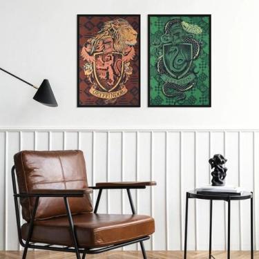 Imagem de Kit 2 Quadros Sonserina e Grifinória 45x34cm - com vidro - Quadros On-