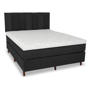 Imagem de Cama Box e Colchão Magnético com Cabeceira - Eco New Luxo, Preto, Casa
