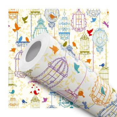 Imagem de Papel De Parede Adesivo Lavável Gaiolas Passaros Colorido 10m - Bazar 