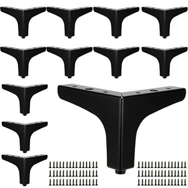 Imagem de SINJEUN 12 Pack 4 Inch Black Triangle Cabinet Feet, Modern Metal Triangle Furniture Legs with Mounted Screws, Black Chrome Triangle Sofa Feet for Couch, Cabinet, Cupboard, Table, DIY Furniture Y