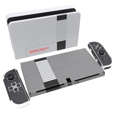 Imagem de PlayVital Conjunto completo de adesivos de proteção para Nintendo Switch OLED, capas de decalque de vinil personalizadas para console Switch OLED e Joycon e Dock & Grip - Estilo clássico NES