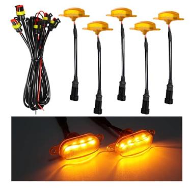 Imagem de Dickno 5 peças de luzes de grade de carro, luzes de LED âmbar brilhante com chicote de fiação, lâmpadas de acabamento frontal à prova d'água, lâmpadas de grade externa de veículos compatíveis com F150