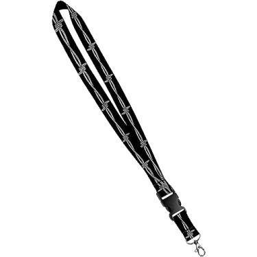 Imagem de Cordão de impressão - Colar de chaveiro de cetim com fivela de liberação lateral e encaixe, suporte de crachá de identificação - 2,5 cm, impressão de arame farpado