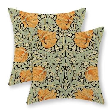 Imagem de JEFERSO William Morris Capas de travesseiro 45,7 x 45,7 cm conjunto de 2 almofadas florais verdes amarelas vintage botânica arte decorativa decoração ao ar livre capa de almofada de linho para sofá de