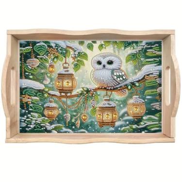 Imagem de ShuoBeiter DIY Diamond Art Tray with Handle Diamond Art Painting Plate Creative Design Handmade Wooden Tray Mosaic Making 7.8x11.8 Inches（S24)