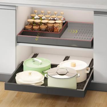 Imagem de Organizador de armário removível, largura (35,5 cm - 53,3 cm) e profundidade (43,2 cm - 61 cm) expansível com 3 trilhos, gavetas deslizantes ajustáveis sem furadeira para cozinha, despensa,