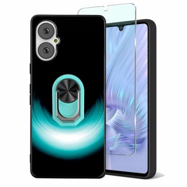 Imagem de Tuxiwei Película protetora de tela de vidro temperado Ultra HD para BLU G34, com BLU G34 5G 2024, capa masculina Slim Fit TPU | Pintura de anel de luz de menta [Suporte giratório para anel de suporte