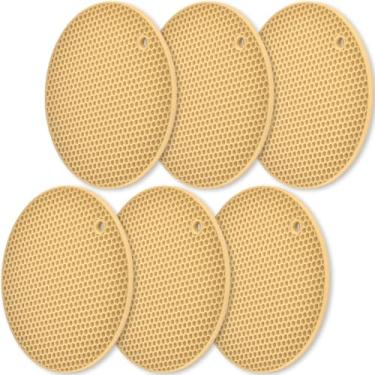 Imagem de homEdge Tapete de Silicone para Tripés, 6 Unidades, Multiuso, Antiderrapante, Resistente Ao Calor, Suporte para Panelas, Bege