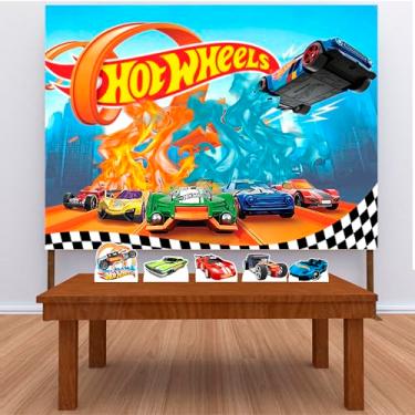 Imagem de Kit Decoração Festa de Aniversário Infantil Painel + Displays Carros de Corrida HTW-2