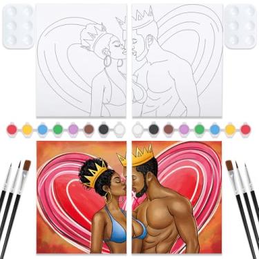 Imagem de VOCHIC Kit de pintura para encontros noturnos para casais, tela pré-desenhada para pintar para casais adultos, kits de pintura de festa para pintar e beber, kit de pintura para casais afro, casal