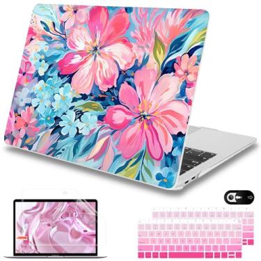 Imagem de Mektron Capa para MacBook Air 33.0 cm M1 A2337 A2179 A1932, capa rígida 2018-2021 Air 33.0 cm com Touch ID, capa protetora exclusivamente projetada com película de teclado, flores pintadas à mão