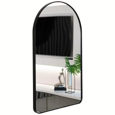Imagem de Espelho Oval com base reta- Moldura metálica na cor preta - Casa Heva