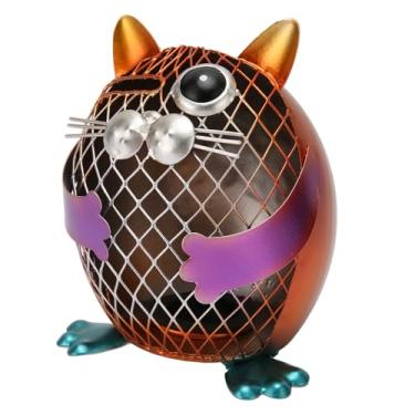 Imagem de Ornamentos Malha Ferro Net Dinheiro Banco de Borracha Plug Design Inferior Conveniente para Tirar Banco de Armazenamento Bonito e Brincalhão Ornamento de Mesa Metal Gato Cofrinho,