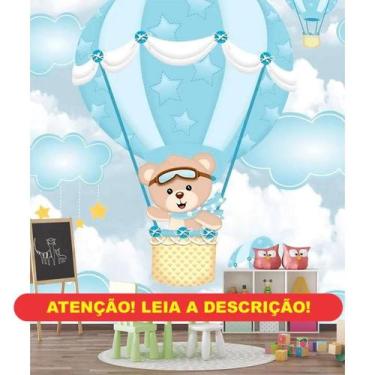 Imagem de Papel de Parede Infantil Urso e Balões Azuis - AloPapers, 4,00m de lar