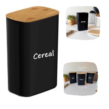 Imagem de Pote Hermético Tampa De Bambu Porta Mantimentos Potes Para Mantimentos 2,3L Preto (Cereal)