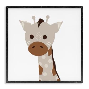 Imagem de Stupell Industries Arte de parede giclée emoldurada preta girafa em tom neutro por Daniela Santiago, 43 x 43 cm