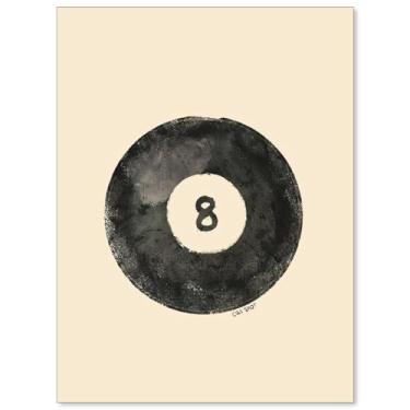 Imagem de Pôster de bola de sinuca número 8 vintage preto e branco arte de parede em tela descolada minimalista descolada para decoração de parede de dormitório de quarto feminino 30 x 40 cm sem moldura