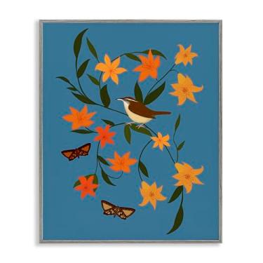 Imagem de Stupell Industries Sparrow on Lily Bunches Gray Framed Giclee Wall Art Design por Michelle Ingari Designs, 11 x 14