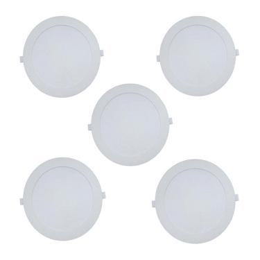 Imagem de Kit 5 Painéis Plafon de Embutir Modaza Polipropileno Redondo 18W, Branco 6500K