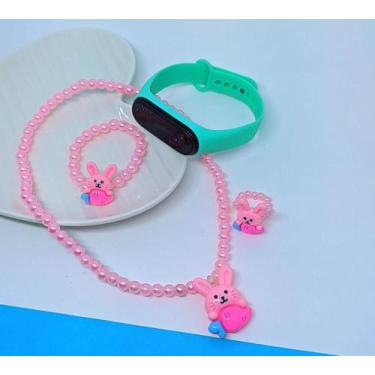 Imagem de Kit Relógio Digital Bracelete Prova água Silicone Menina + Conjunto In