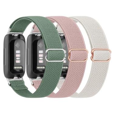 Imagem de Pacote com 3 pulseiras elásticas para Fitbit Inspire 3/Inspire 2/Inspire HR, mulheres e homens, pulseira de substituição para Fitbit Inspire Fitness Tracker (verde sálvia + rosa + luz das estrelas)